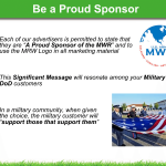 a slide about being a proud sponser featureing the MWR logo and the folding of an american flag