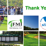 A thank you message from FMI Defense with golfers and greens